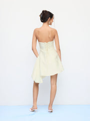 Jacquard Floral Draped Lace Up Mini Bandeau Dress