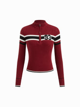 93 Knit High Neck Half Zip Contrasting Binding Top