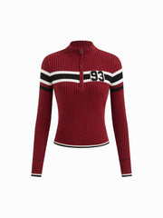 93 Knit High Neck Half Zip Contrasting Binding Top