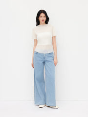 Stand Collar Textured Short Sleeve Blouse With Bandeau Top