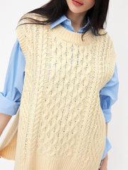 Cable Knit Round Neckline Split Side Vest