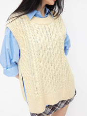 Cable Knit Round Neckline Split Side Vest