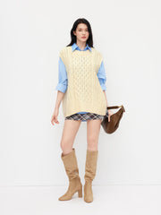 Cable Knit Round Neckline Split Side Vest