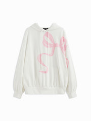 Terry Bowknot Graphic Drawstring Hoodie