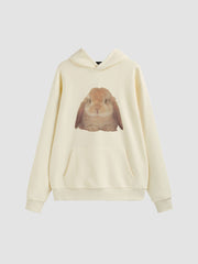 Cotton-blend Rabbit Graphic Pocket Oversized Hoodie