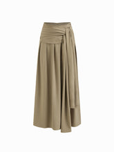 Mid Rise Pleated Tide Waist Midi Skirt