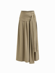Mid Rise Pleated Tide Waist Midi Skirt