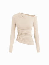 Asymmetrical Neck Long Sleeve Ruched Top
