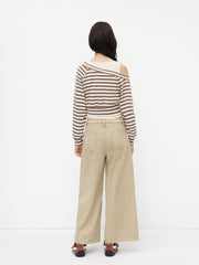 Cotton-blend Asymmetrical Neckline Striped Sweatshirt & Ruched Tank Top