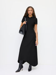 Hooded Short Sleeve Asymmetrical Hem Maxi Dress