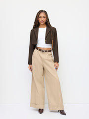 Notched Collar Long Sleeve Crop Blazer