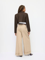 Notched Collar Long Sleeve Crop Blazer