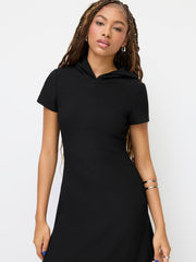 Hooded Short Sleeve Asymmetrical Hem Maxi Dress