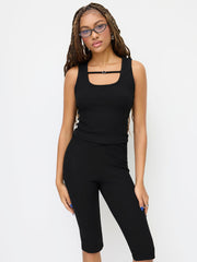 Cotton-blend U-neckline Belted Crop Tank Top & Mid Rise Capri Leggings Set