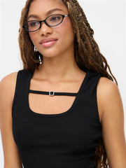 Cotton-blend U-neckline Belted Crop Tank Top & Mid Rise Capri Leggings Set