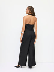 Halter Neckline Backless Straight Leg Jumpsuit