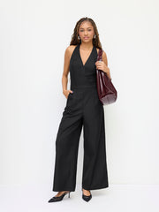 Halter Neckline Backless Straight Leg Jumpsuit