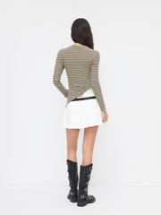 Stripe Asymmetrical Neckline Long Sleeve Ruched Tee