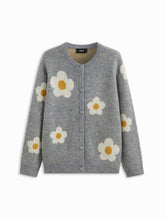 Knit Round Neckline Floral Cardigan