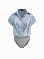 Satin Collar Twist Shirt Bodysuit