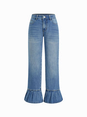 Cider Denim Low Rise Pleated Hem Straight Leg Trousers