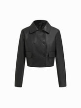 Collar Double Breasted Faux Leather Shacket