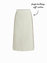 Cotton-blend Mid Rise Side Stripe Split Back A-line Midi Skirt