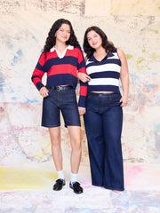 Knit Collar Striped Tank Top Curve & Plus