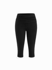 Boat Neck Ruched Long Sleeve Top & Low Rise Capri Leggings Set
