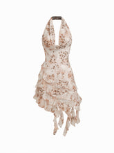 Halter Neckline Leopard Layered Asymmetrical Ruffle Hem Mini Dress