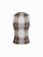 High Neck Plaid Texture Lettuce Trim Tank Top