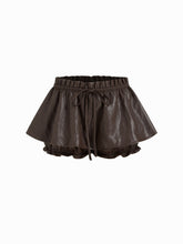 Faux Leather Low Rise Bowknot Lettuce Trim Mini Skort