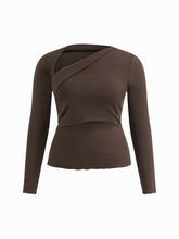 Asymmetrical Neck Long Sleeve Ruched Top Curve & Plus