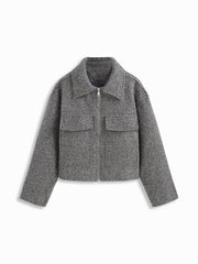 Wool-look Collar Zip Through Oversized Jacket