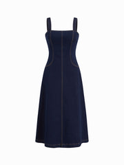 Stretch Denim A-line Maxi Cami Dress
