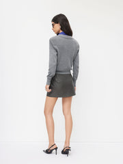 Knit Wool-blend Collar Button Top With Shoulder Pads