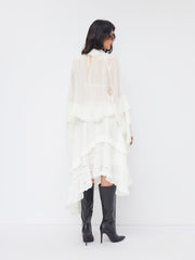 Cotton Mid Rise Broderie Anglaise Asymmetrical Hem Layered Maxi Skirt