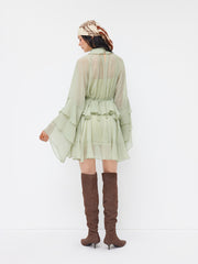 Two Pieces Chiffon Collar Bell Sleeve Layered Ruffle Mini Dress With Cami Mini Dress