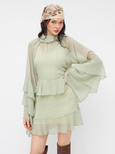 Two Pieces Chiffon Collar Bell Sleeve Layered Ruffle Mini Dress With Cami Mini Dress