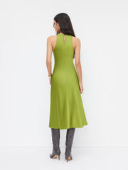 Satin Round Neckline Cut Out Maxi Dress