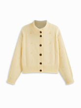 Knit Stand Collar Long Sleeve Hollow Out Button Oversized Cardigan