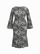 Zebra Striped Boat Neck Bell Sleeve Ruffle Hem Maxi Dress Curve & Plus