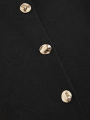 Knitted Boat Neck Solid Button Vest