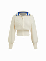 Knit Collar Striped Zip Through Cardigan