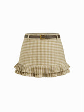 Plaid Low Rise Pleated Layered Mini Skirt With Belt