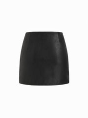 Faux Leather Mid Rise A-line Mini Skirt