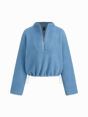 Fleece Stand Collar Half Zip Drawstring Oversized Sweatshirt