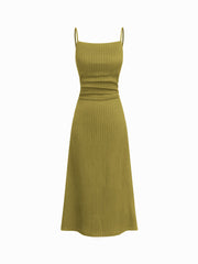 Square Neck Ruched Midi Slip Dress