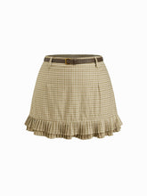 Plaid Low Rise Pleated Layered Micro Mini Skirt With Belt Curve & Plus
