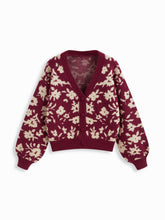 Knit Floral V-neck Long Sleeve Button Cardigan